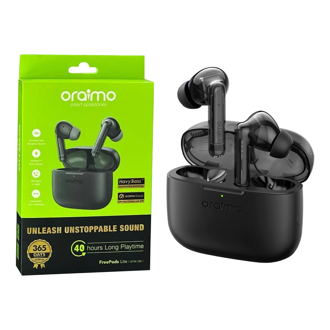 Oraimo FreePods Lite Bluetooth Earphones, 10mm Drivers with Big Bass True Wireless Earbuds,40H Playtime, 2 Mics for AI Clear Calls | B.10050011 (FT/BT/PT))