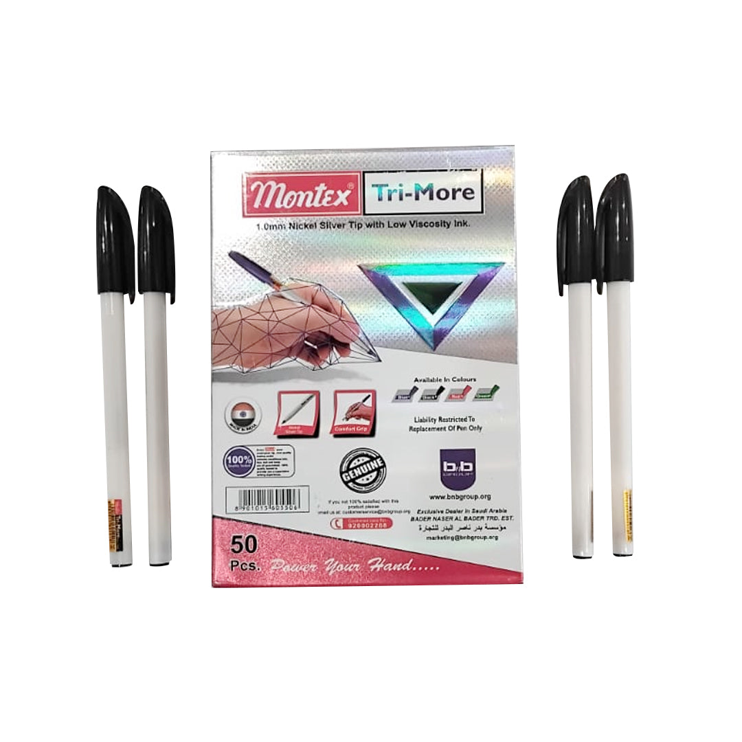 Montex Tri-more Low Viscosity Ink Pen Black 50 PCS | B.8901015605506 (OA-TX)