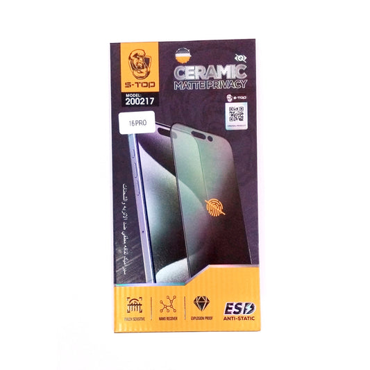 S-TOP Ceramic Matte Privacy Screen Protector | 200217 | IPhone 16 Pro (VD/LL/UV)