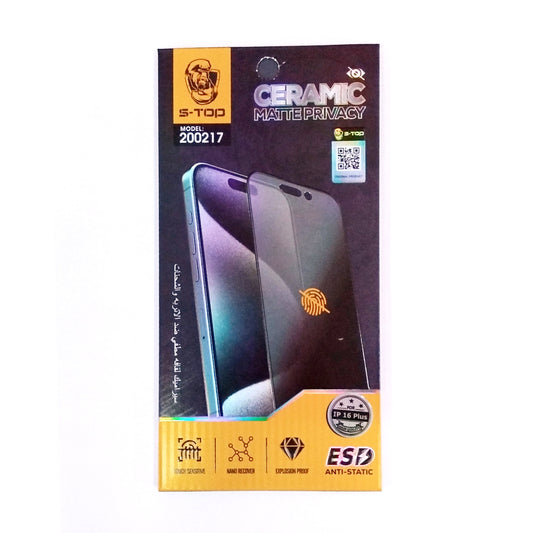 S-TOP Ceramic Matte Privacy Screen Protector | 200217 | IPhone 16 Plus (VD/LL/UV)