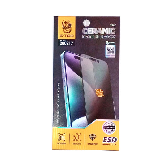S-TOP Ceramic Matte Privacy Screen Protector | 200217 | IPhone 15 Pro Max (VB/VG/LB)
