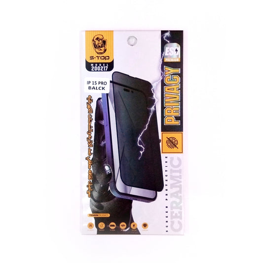S-TOP Ceramic Matte Privacy Screen Protector | 200217 | IPhone 15 Pro (VB/VG/LB)
