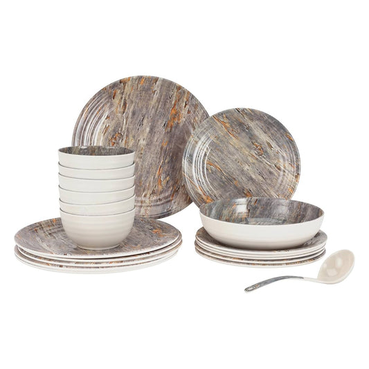 Royalford 20 Piece Melamineware Dinner Set | RF12513 | Includes Dinner and Side Plates, Serving and Rice Bowls and Ladle/Dishwasher-Safe and Freezer-Friendly | B.6294016443638 (MC-MM-IN)