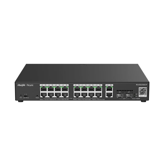 Ruijie Reyee RG-ES220GS-P 16-Port 10/100/1000 Mbps PoE+, 2-Port Gigabit and 2-Port SFP Cloud Managed Switch, 250W (PVV/PLV/TLT)