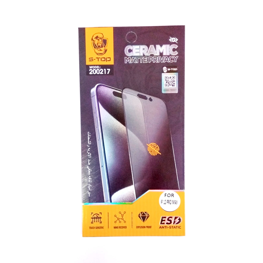 S-TOP Ceramic Matte Privacy Screen Protector | 200217 | IPhone 12 Pro Max (VB/VG/LB)