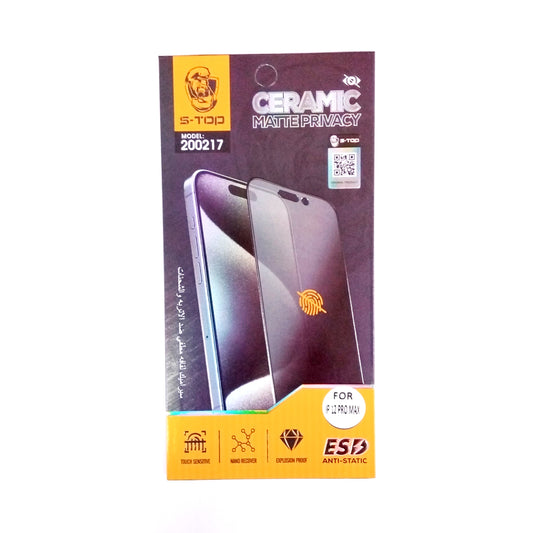 S-TOP Ceramic Matte Privacy Screen Protector | 200217 | IPhone 12 Pro Max (VB/VG/LB)