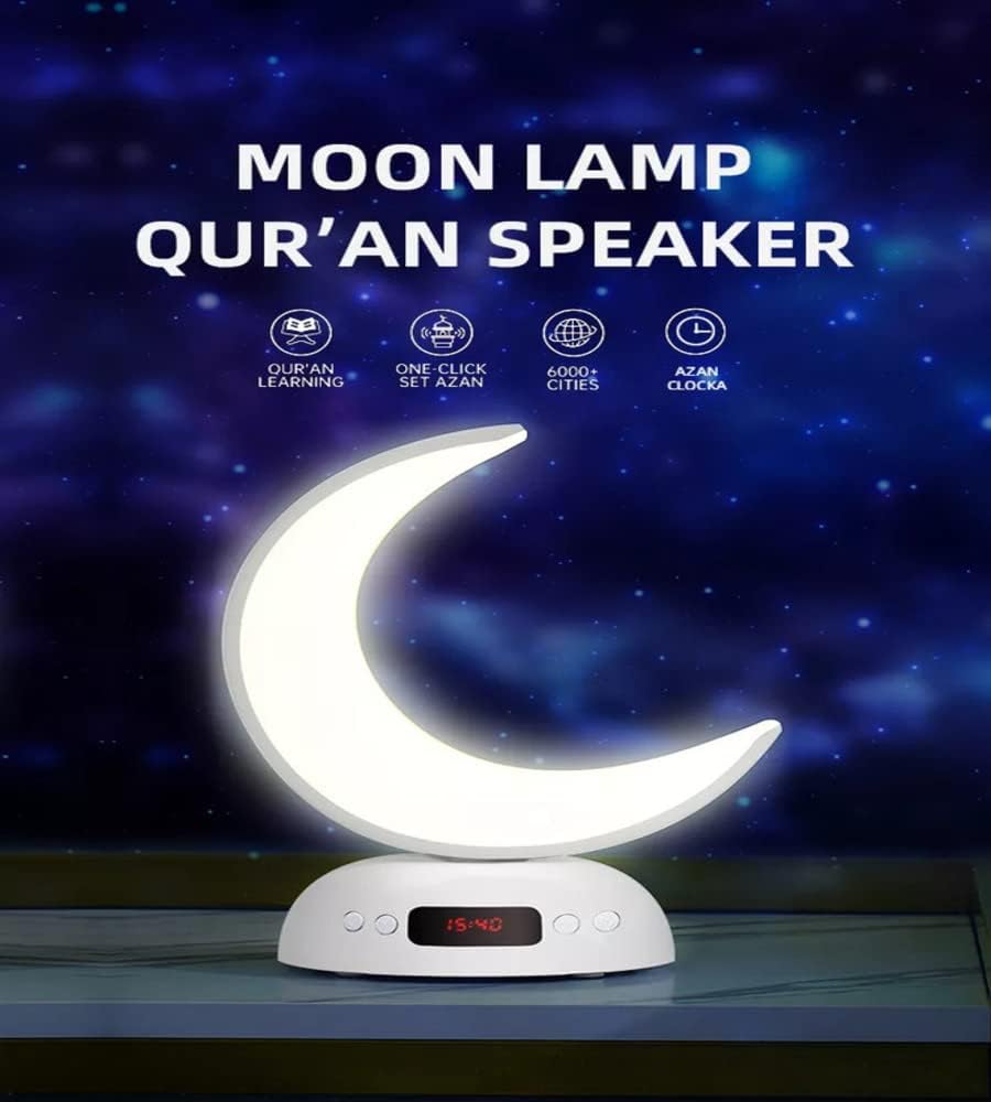 howkah® SQ-902 Quran Speaker 7 Color LED Moon Lamp Desk Lamp with Aromatherapy Function Azan | Alarm Clock | Quran Recitation Player with Remote & Smart App Control Night Lamp Bluetooth Speaker | B.10041501 (MA/MI/OOI-TX)