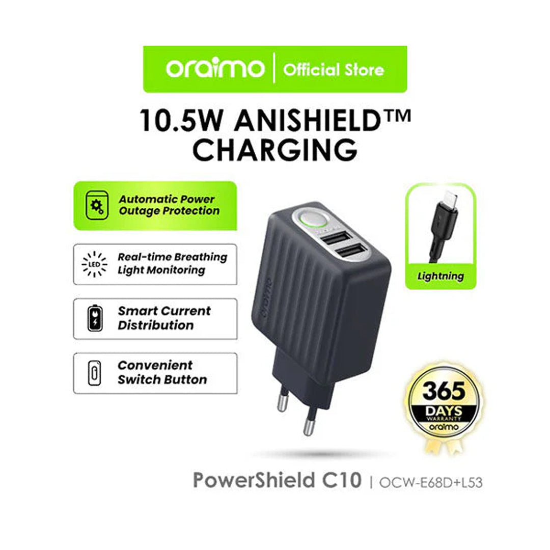 Oraimo 2.1A Anishield Charging with Lightning Free Fast Charging Cable OCW-U68D+L53 | B.10050013 (UV/UB/XT)