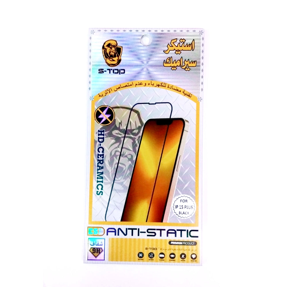 S-TOP HD-Ceramics Screen Protector Anti-Static | 6188 | IPhone 15 Plus - Black (SB/SG/ON)