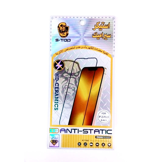 S-TOP HD-Ceramics Screen Protector Anti-Static | 6188 | IPhone 15 Plus - Black (SB/SG/ON)