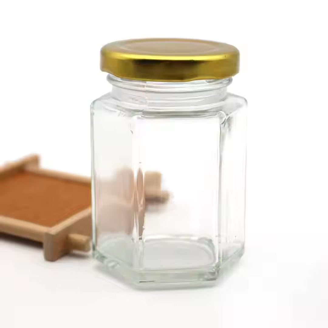 BOTTLE HEXAGON Glass Jar GOLD LID 380ML | B.99931803 (CS-CN-CC(OEM-TX))