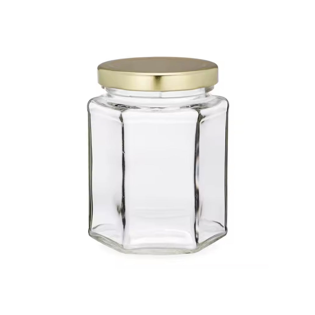 BOTTLE HEXAGON Glass Jar GOLD LID 180ML | B.99931780 (ES-EN-EC)