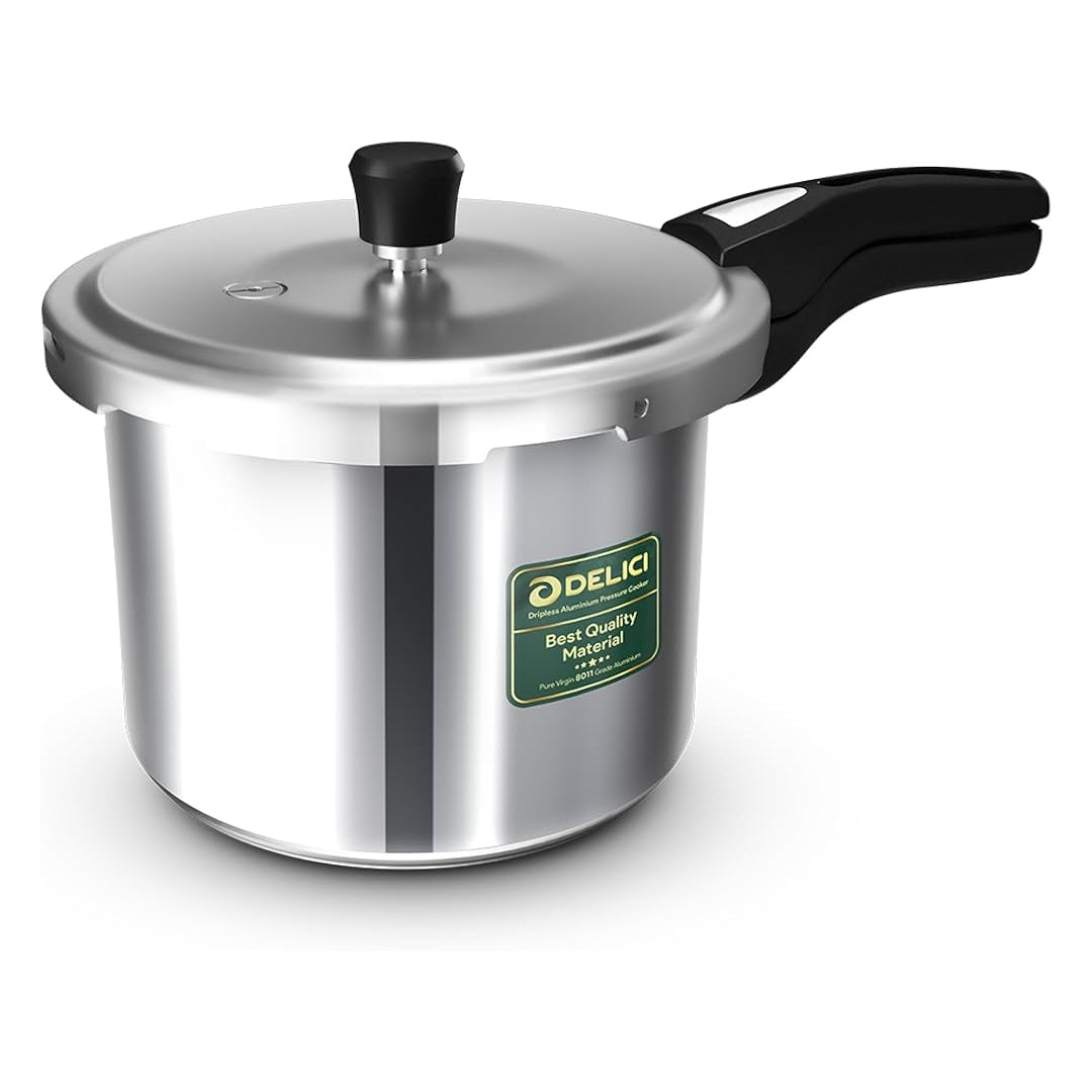 Delici Pressure Cooker Dripless 3 Litre NIB (ADPC3E) | Superior Virgin Aluminium | Smart Spillage Control | Quick Heating Induction Base | Lead-Free Safety Valve | Heat Proof Bakelite Handle | B.8906126683825 (HN-HC-HA)