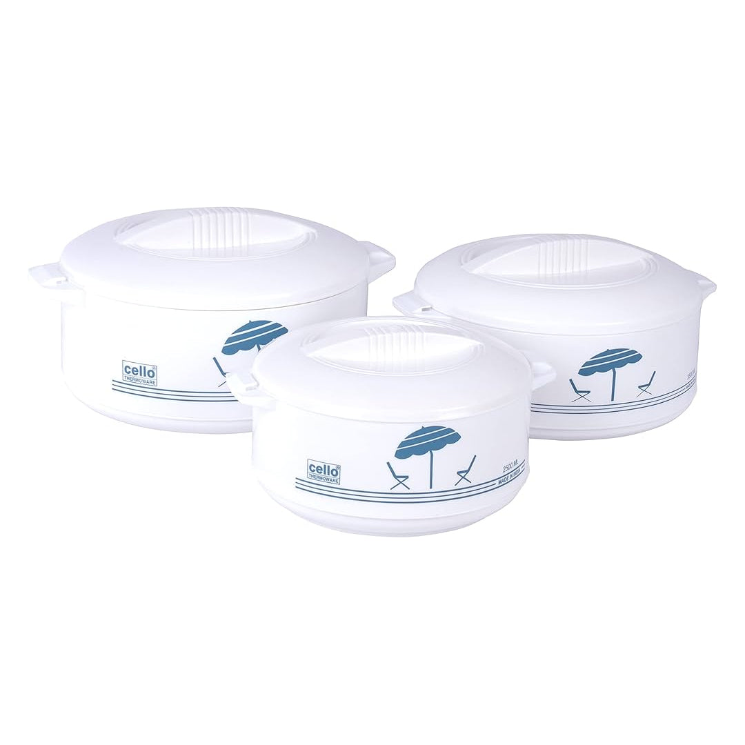 Cello Chef Delux 3Pcs Insulated Casserole |Hot-pot|Food Warmer | Insulated Bowl|Keeps Food Hot & Fresh for Long Hours 850ml, 1500ml, 2500ml | B.8901372165583 (AM-RS-RN)