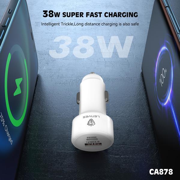 Lenyes CA878 38W Type-C Car Charger with USB Support | Super Fast Charging