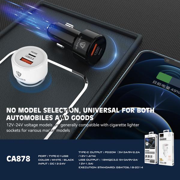 Lenyes CA878 38W Type-C Car Charger with USB Support | Super Fast Charging