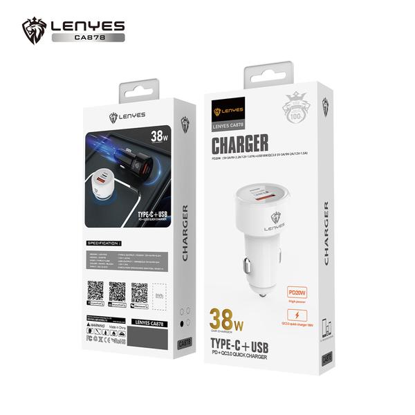 Lenyes CA878 38W Type-C Car Charger with USB Support | Super Fast Charging