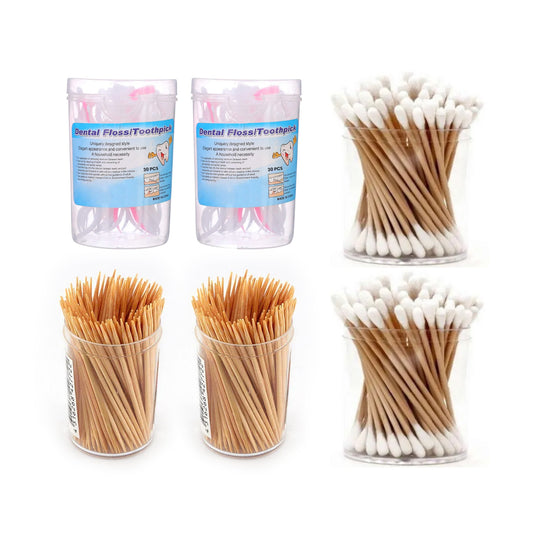 Cotton Bamboo Earbuds 2PCS, Disposable dental floss 2 PCS, Bamboo Toothpicks Double-Point 2PCS Set | B.99933302 (SM/SI/OS-TX)