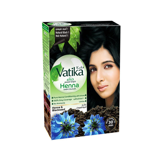 Vatika Naturals Henna Hair Colour 60g Natural Black Colour Healthy & Nourished Hairs | Ammonia Free | For Women | B.6291069701722 (RO/RH/RI-TX)