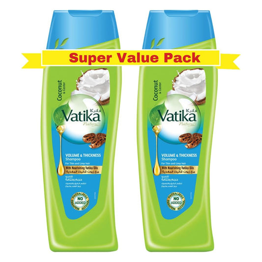 Vatika Naturals Volume & Thickness Shampoo - 2 x 400 ml | Enriched with Coconut & Castor Extracts | For Thin & Limp Hair | With Nourishing Vatika Oils | Super Value Pack of 2 | B.5022496103091 (RH-RM-MO)