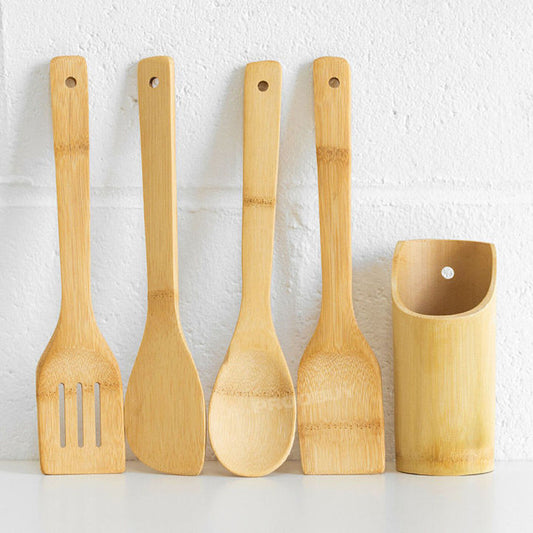 Bamboo Cooking Spoon 4 pieces set with Holder | B.20034794 (RH/MO/MA-TX)