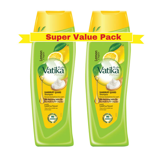 Vatika Naturals Dandruff Guard Shampoo 2x400 ml | Enriched with Lemon & Yoghurt Extracts | Removes Dandruff from First Wash | With Nourishing Vatika Oils | Super Value Pack of 2 | B.6666666699978 (RH-RM-MO)