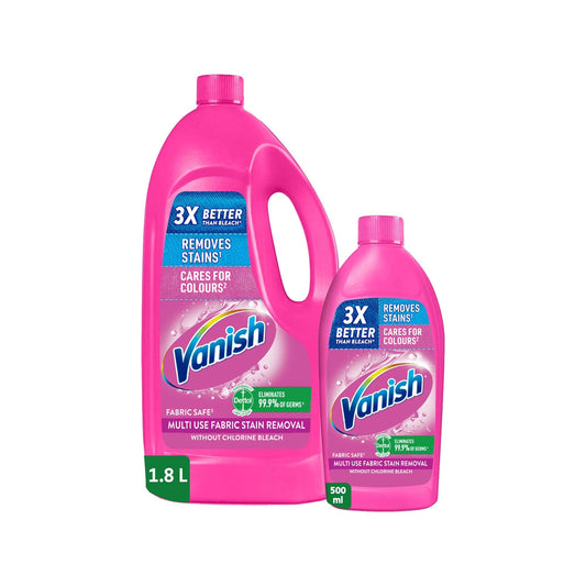 Vanish Laundry Stain Remover Liquid for White & Colored Clothes, Can Be Used With and Without Detergents, Additives & Fabric Softeners, Ideal for Use in the Washing Machine,1.8 L and 500 ml, Pack of 2 | B.6295120037317 (OMM-OIE-OIM)