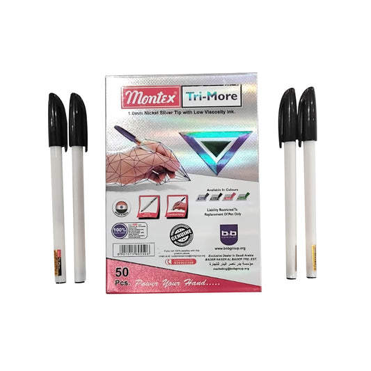 Montex Tri-more Low Viscosity Ink Pen Black 50 PCS | B.8901015605506 (OA-TX)