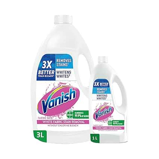 Vanish Set of Stain Remover Liquid For White Clothes Washing Machine 3 L and 1L | B.6295120047217 (OHH-OAO-OAA)