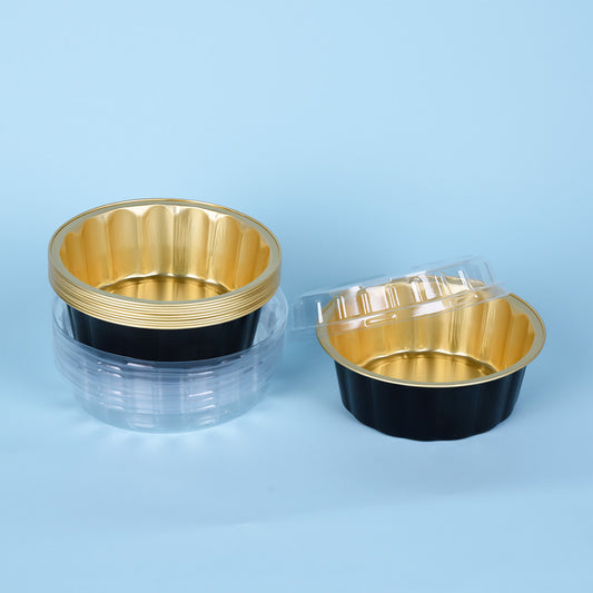 Round Aluminum Mold black/gold +Clear Lid - 10 Set 235ml | B.99948511 (NHE/NHI/NAH-TX)