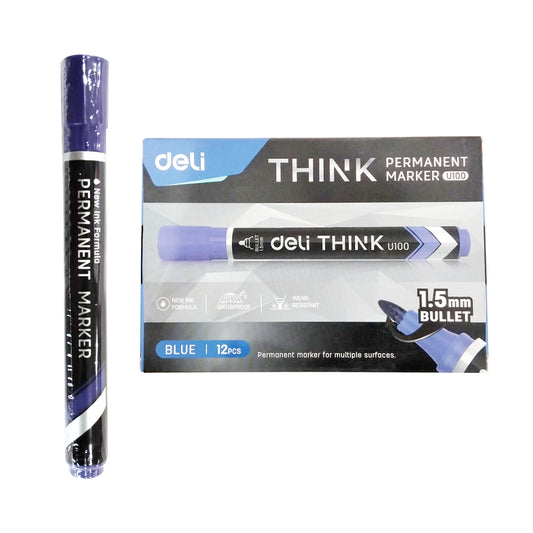 Deli Think Permanent Marker 1.5mm Bullet Blue 12PCS | B.6921734941695 (SM-SI-OS)