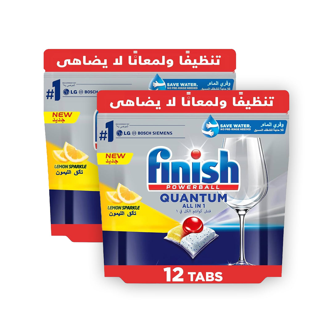 Finish Powerball Quantum Lemon Sparkle All In 1 Dishwasher 12 Tablets X 2Packs | B.6295120052389 (OOH-OOM-ONO-TX)