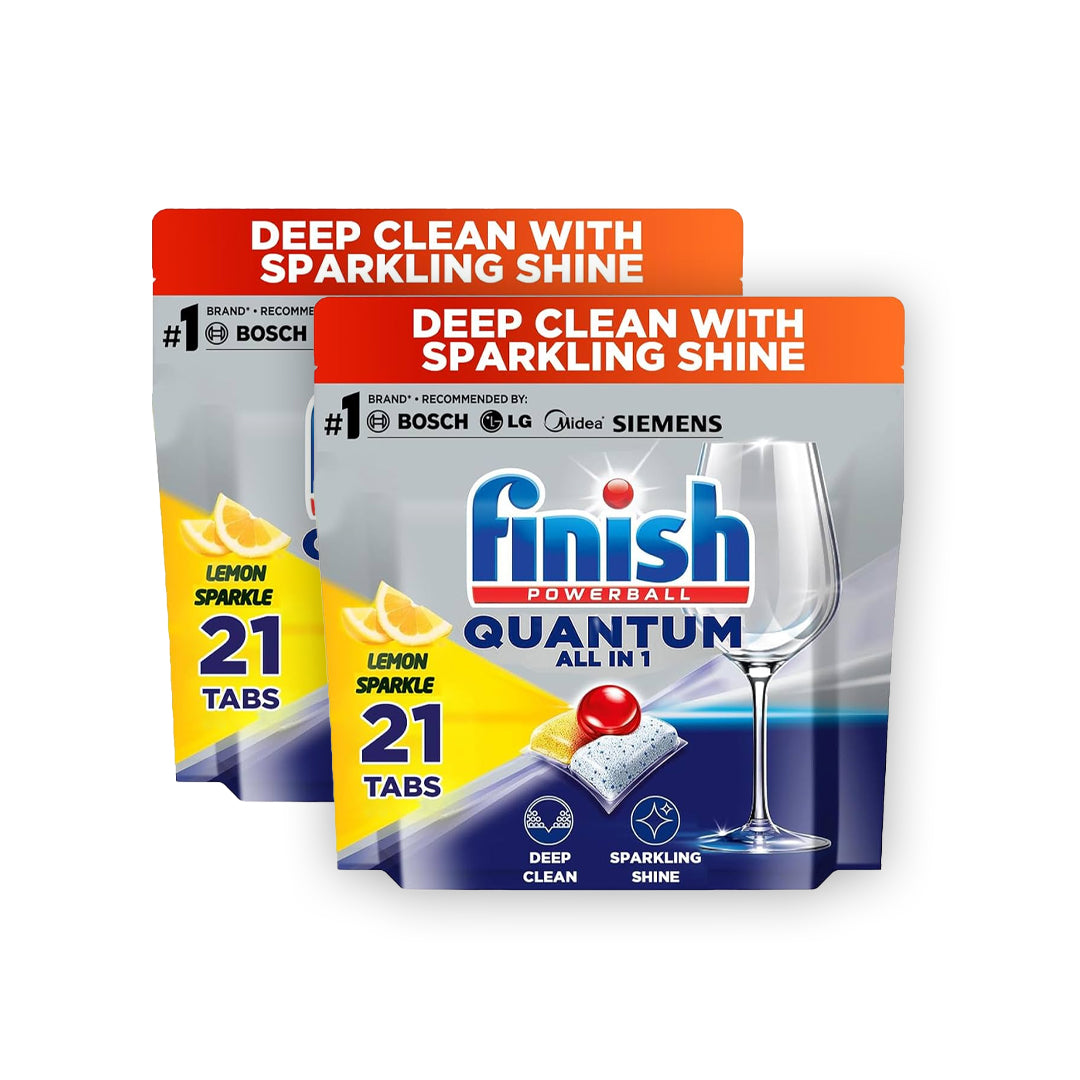 Finish Powerball Quantum Dishwasher Detergent All in One Tablets for Deep Clean & Sparkling Shine, Lemon Sparkle, 21 Tabs X 2Packs | B.6295120052396 (OOH-OOI-ONE)