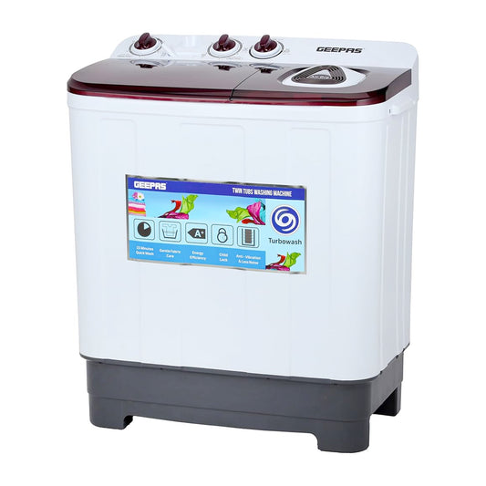 Geepas 5.0 kg Twin Tub Semi-Automatic Washing Machine- GSWM18045/ Equipped with Strong Pulsator and Air Dry Spinning Function/Efficient Performance and Classic Design/Perfect for Home, Apartments | B.99944162 (CNS-CEH-CCH)