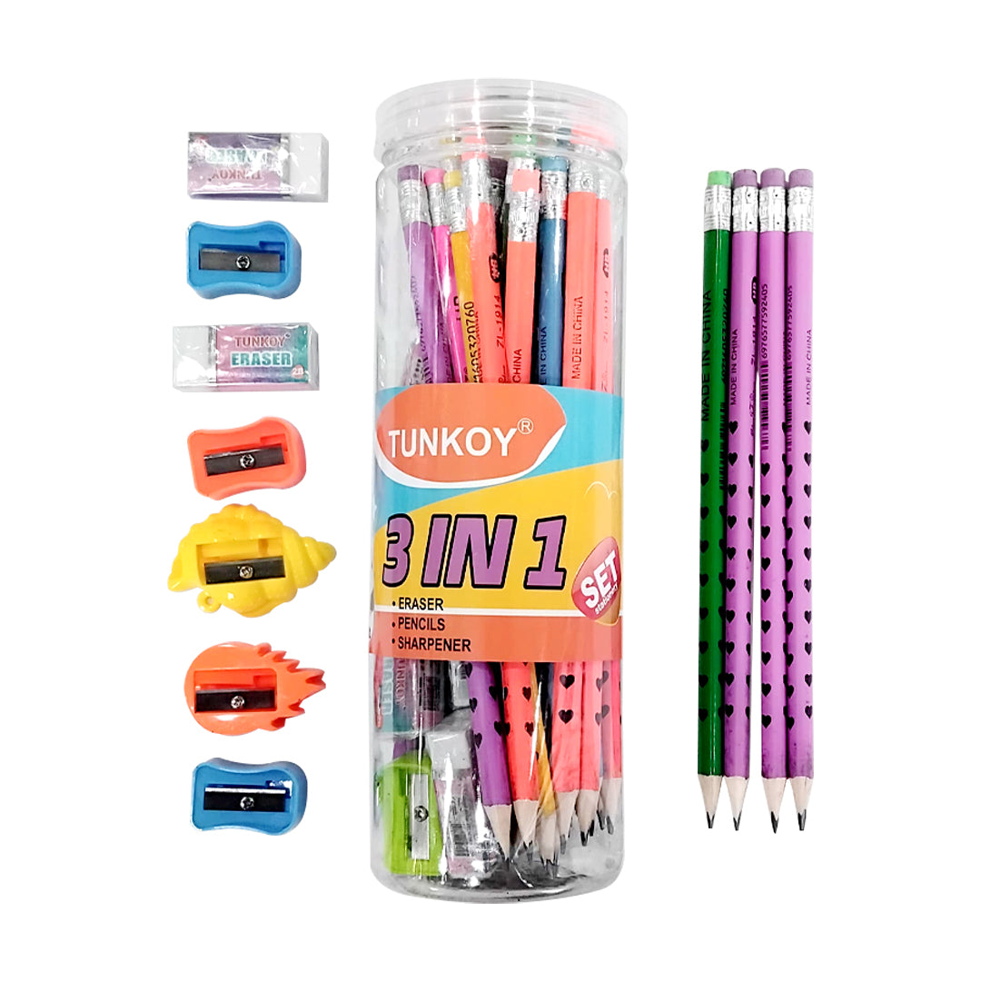 Tunkoy 3in1 Eraser, Pencils, Sharpener Set | B.6976577591019 (OS-ON-OC-TX)