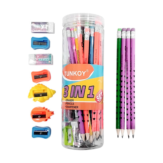 Tunkoy 3in1 Eraser, Pencils, Sharpener Set | B.6976577591019 (OS-ON-OC-TX)