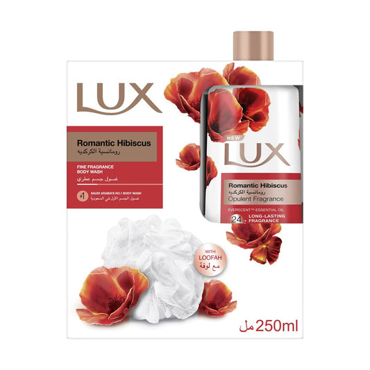 LUX Perfumed Body Wash With Loofah, Romantic Hibiscus For 24 Hours Long Lasting Fragrance, 250ml | B.6281006570078 (OAH-ORS-ORH)