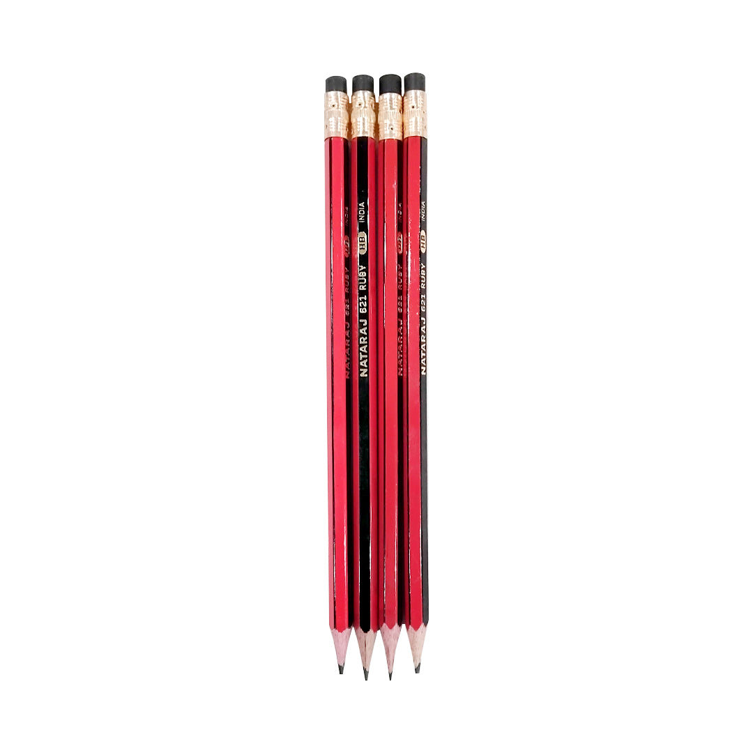 Nataraj 621 Ruby Eraser Tipped HB Pencil 12 Pcs Sharpner Free | B.8901324000788 (EM-CS-CN)