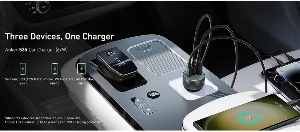 ANKER POWERFUL TRIPLE-PORT CAR CHARGER 67W