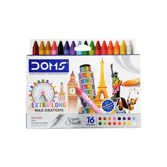 Doms Extra Long Wax Crayons 16 Shades | B.8908000034495 (NR-NI-EO)