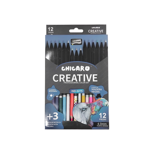 Chicaro Creative Professionnal Color Set 12 Pcs + 1 Bicolor Metalico + 1 BICOLOR NEON + 1ARCOIRIS | B.7502282681364 (SR-SM-SI-TX)