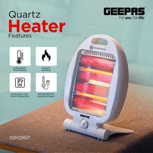 Geepas GQH28521 Adjustable Thermostat and Automatic Tip-Over Protection Quartz Heater | B.6294015534894 (CM-HS-HE)