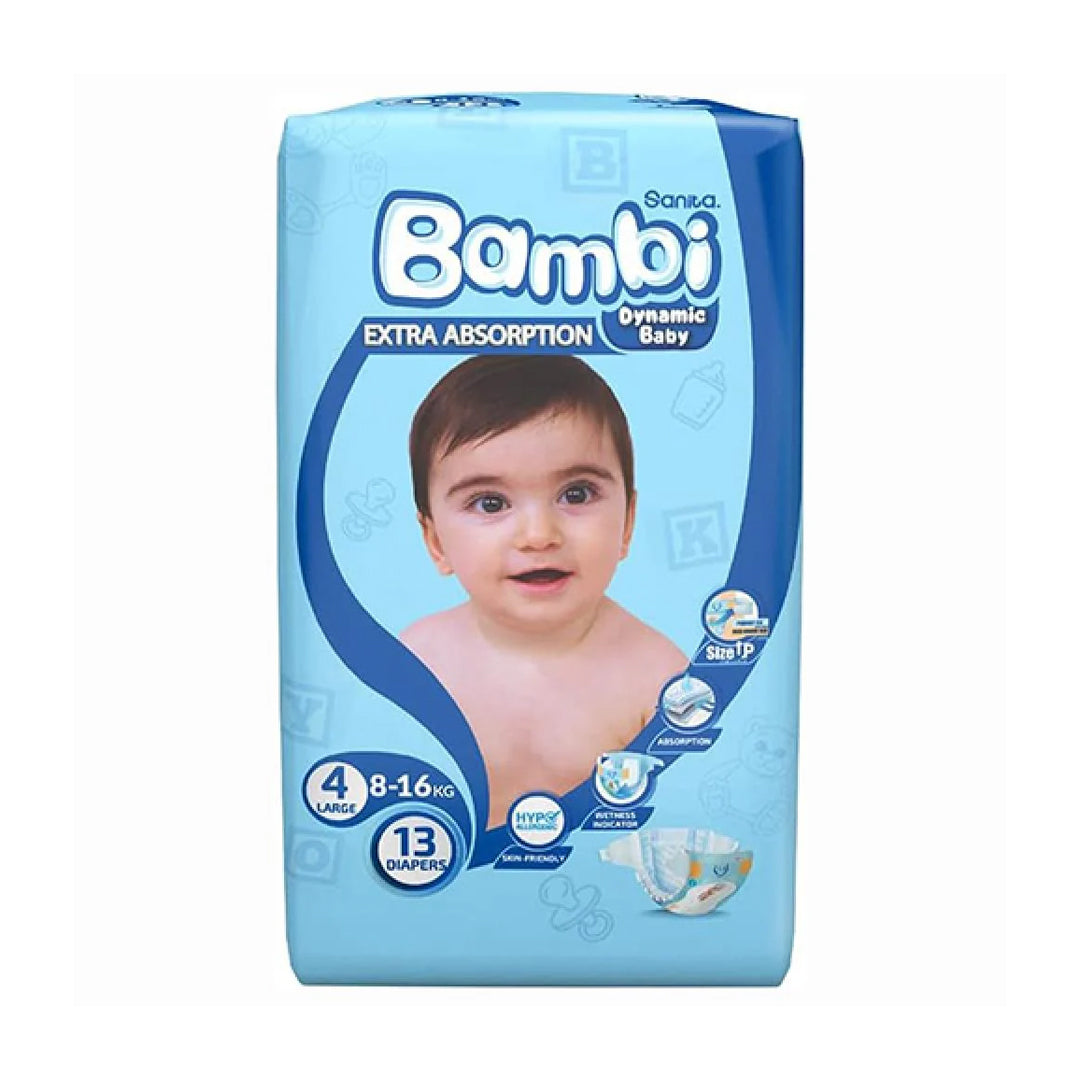 Sanita Bambi Diapers, Size 4, Pack of 13 Diapers | B.6281017352960 (HC-HA-HM-TX)