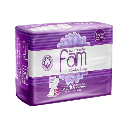 Fam Protect Natural Cotton Feel, Maxi Thick,Folded with wings, Super Sanitary Pads,10 pads | B.6281017222249 (RR/MS/ME-TX)