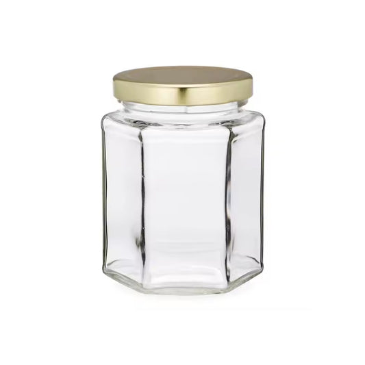 BOTTLE HEXAGON Glass Jar GOLD LID 180ML | B.99931780 (ES-EN-EC)