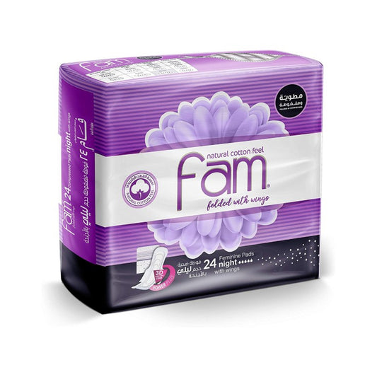 Fam Maxi Sanitary Pad Folded With Wings Night White 24 Pads | B.6281017222294 (OOM/ONO/ONC-TX)