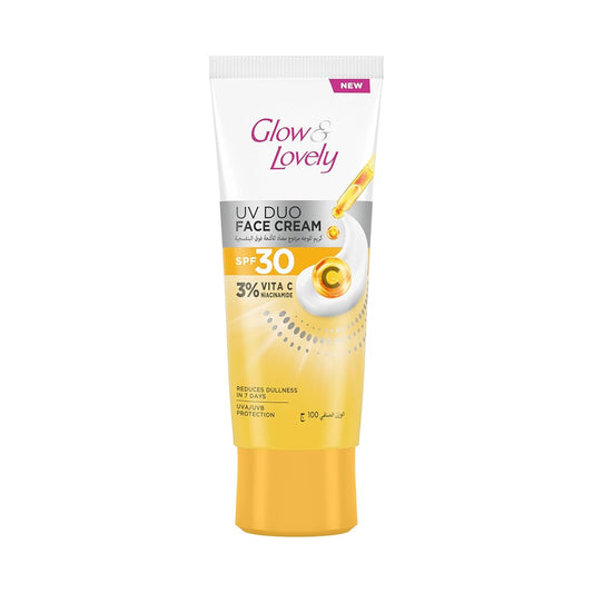 GLOW & LOVELY UV Duo Face Cream, SPF 30, with 3% Vitamin C and Niacinamide, Reduces Dullness in 7 Days, UVA and UVB Protection 100g | B.99939656 (NNM/NES/NEN-TX)