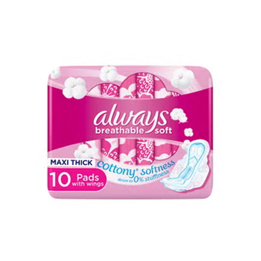 Breathable Soft Maxi Thick, Large Sanitary Pads With Wings, 10 Pads Pink Large | B.4015400264156 (IE/IA/II-TX)