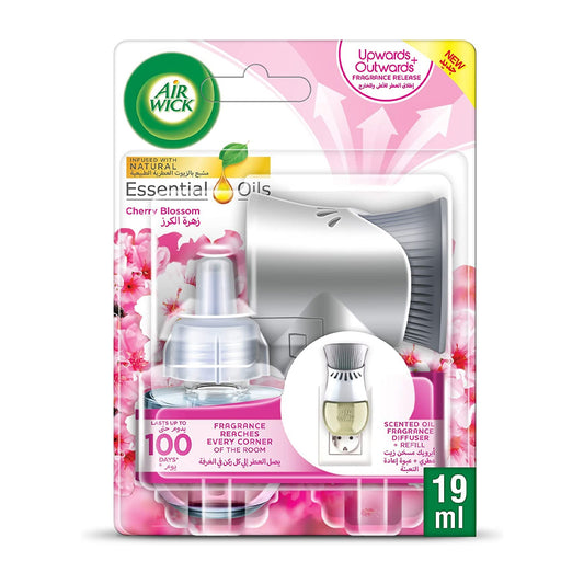 Air Wick Freshener Electrical Plug In Kit with Essential Oil Diffuser Cherry Blossom, 19 ml | B.99938390 (OSM/OOS/OOI-TX)