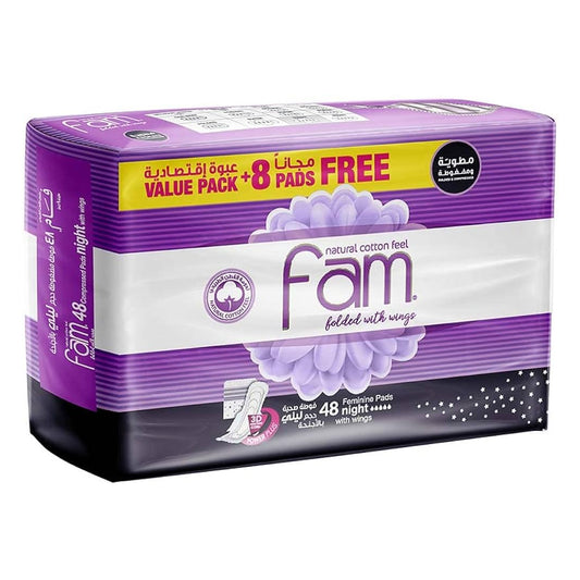 Fam Sanitary Pads Maxi Folded with Wings Night 48 pads | B.20050607 (ONC/ONR/ONI-TX)